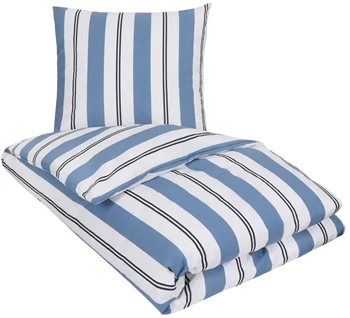 Billede af Stribet sengetøj - 140x220 cm - Rikke blå - Sengesæt i 100% bomuld - Nordstrand Home